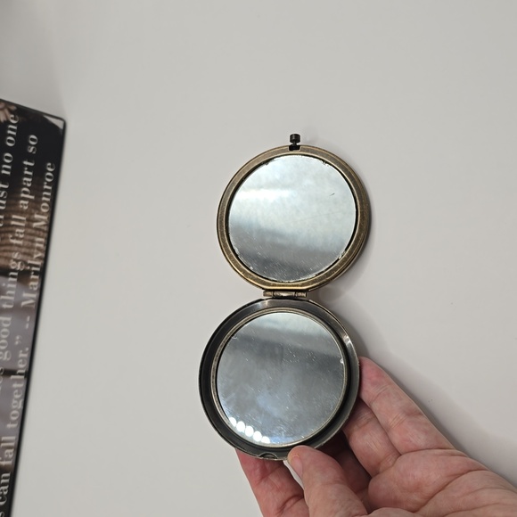 Jeweled Colorful Rhinestone Cabochons Ornate Brass Mirror Compact - Picture 5 of 13